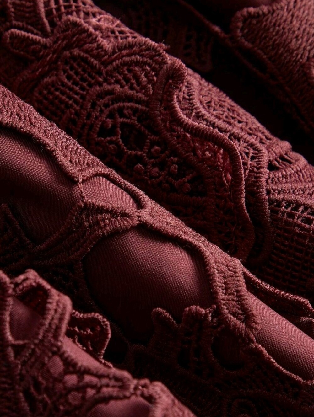 New Luxe Embroidered Sheer Lace Long Dress Long Sleeve Burgundy Red - Picture 9 of 14